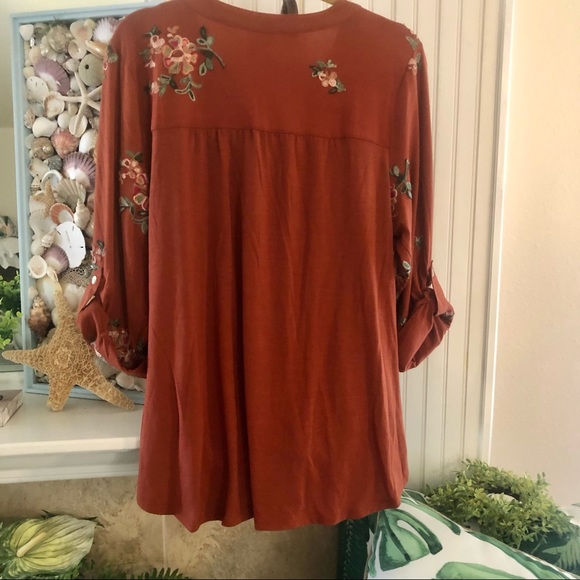NWT Anthropologie Boho Rust Embroidered Top 2X - Picture 2 of 9